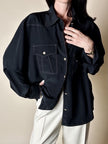 Camicia vintage nera con tasche applicate sul petto cuciture in lamé oro e bottoni dorati