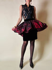 Minigonna in velluto nero con maxi ruches in taffetà bordeaux “Gabriella Ceroni”