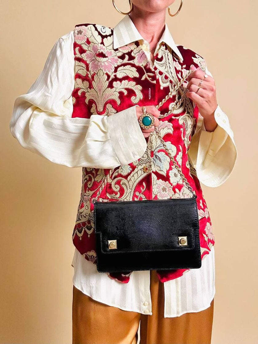 Borsa in pelle nera in stampa tejus 