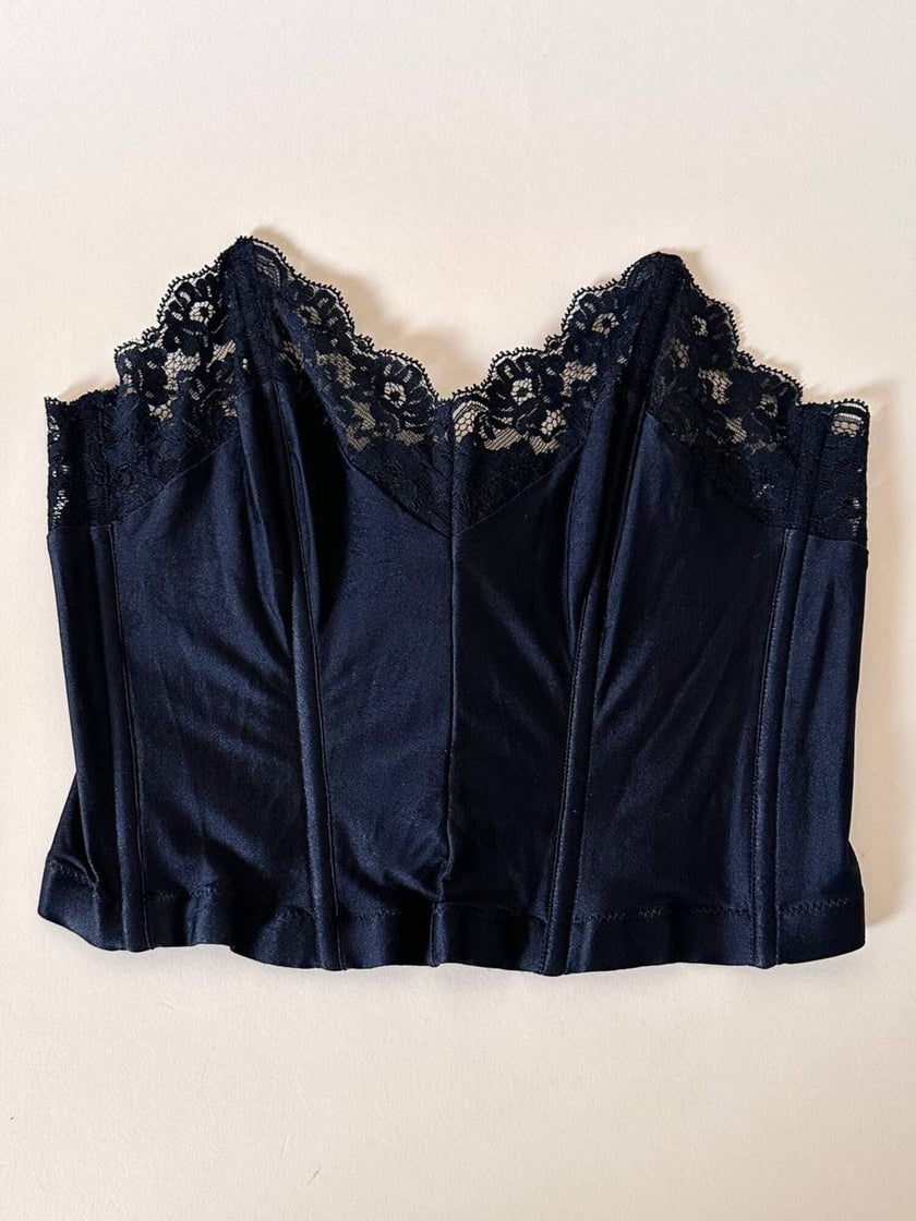 Bustier nero in tessuto operato con dettaglio in pizzo “La Perla”