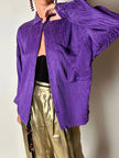Camicia vintage Gianni Versace in seta goffrata viola con maxi tasca