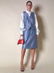 Completo gonna/gilet in raso grigio azzurro “Yves Saint Laurent”