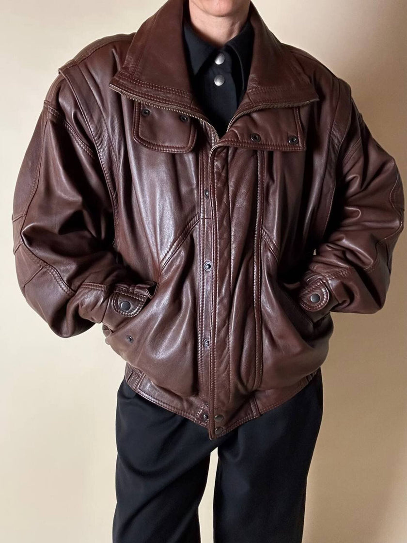 Bomber vintage stile aviator in pelle marrone Stenley