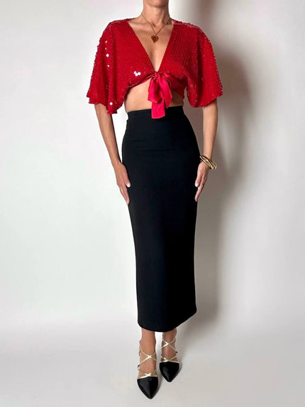 Gonna vintage Gai Mattiolo Couture modello a tubino in crèpe nero