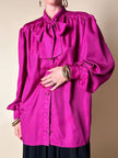 Camicia sartoriale con fiocco al collo in tessuto jacquard ciclamino