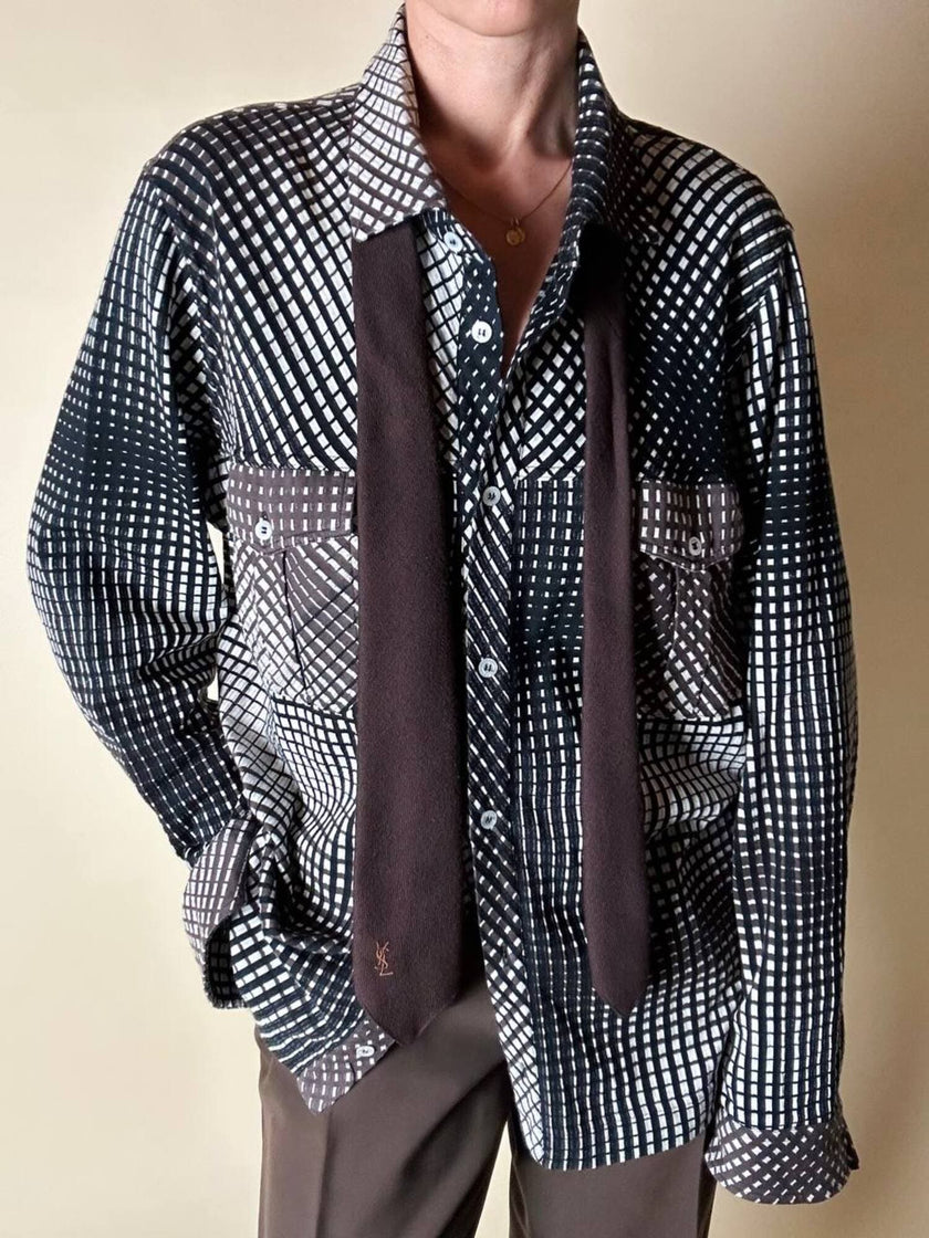 Cravatta Yves Saint Laurent vintage in lana marrone con logo ricamato