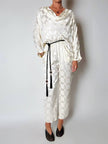 Jumpsuit vintage Spengler Mode in viscosa jacquard avorio con scollo drappeggiato