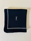 Foulard in seta nera con profili e logo bianchi  “Yves Saint Laurent”