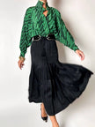 Camicia vintage in fresco di lana e seta verde smeraldo con fantasia grafica astratta