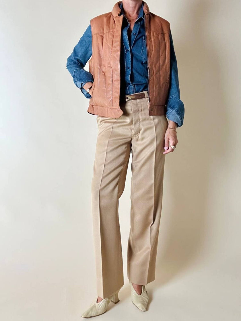 Gilet in pelle Frye color cuoio con impunture verticali