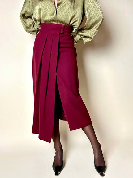 Gonna midi Cacharel effetto portafoglio in crepe bordeaux