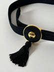 Cintura vintage Nina Ricci Paris in passamaneria elastica nera con fibbia gioiello e nappa couture