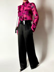 Camicia vintage Emanuel Ungaro in chiffon fucsia e lamé nero con volant plissé
