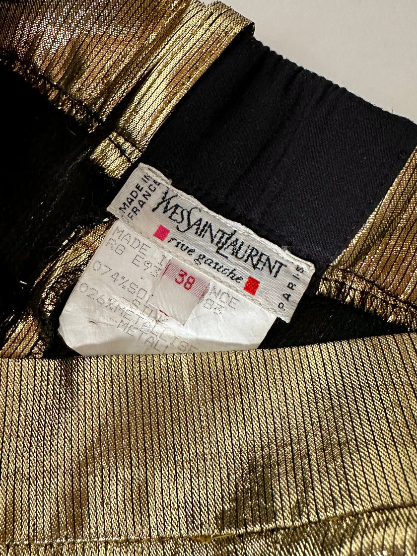 Pantalone vintage Yves Saint Laurent Rive Gauche a palazzo in seta lamé oro