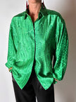 Camicia vintage sartoriale in raso di seta stampa pitone verde smeraldo