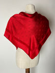 Foulard vintage in seta jacquard rosso con motivi ornamentali