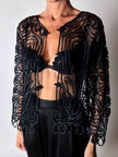 Giacca vintage in seta nera con ricami soutache e alamari