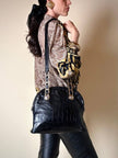 Borsa nera in pelle stampa coccodrillo “Gianni Versace”