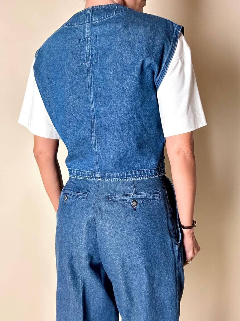 Gilet Valentino Jeans in denim blu slavato con bottoni a chiodo