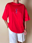 T-shirt Yves Saint Laurent  in cotone rosso con maxi logo YSL