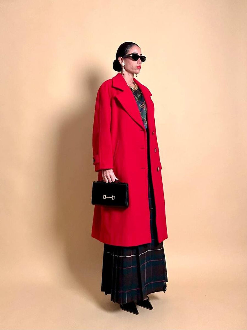 Cappotto in drap di lana rosso vivo