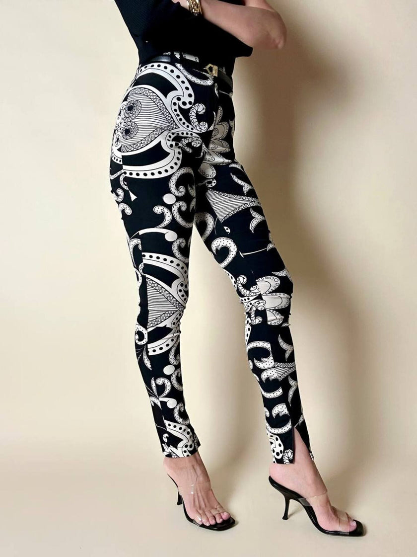 Leggings vintage Gianni Versace fantasia Silver Baroque bianca e nera