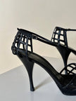 Sandali Yves Saint Laurent in pelle nera con tomaia a gabbia tacco a spillo e plateau – SS 2009