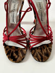 Sandalias vintage Dolce & Gabbana en crepé rojo y terciopelo con estampado de leopardo