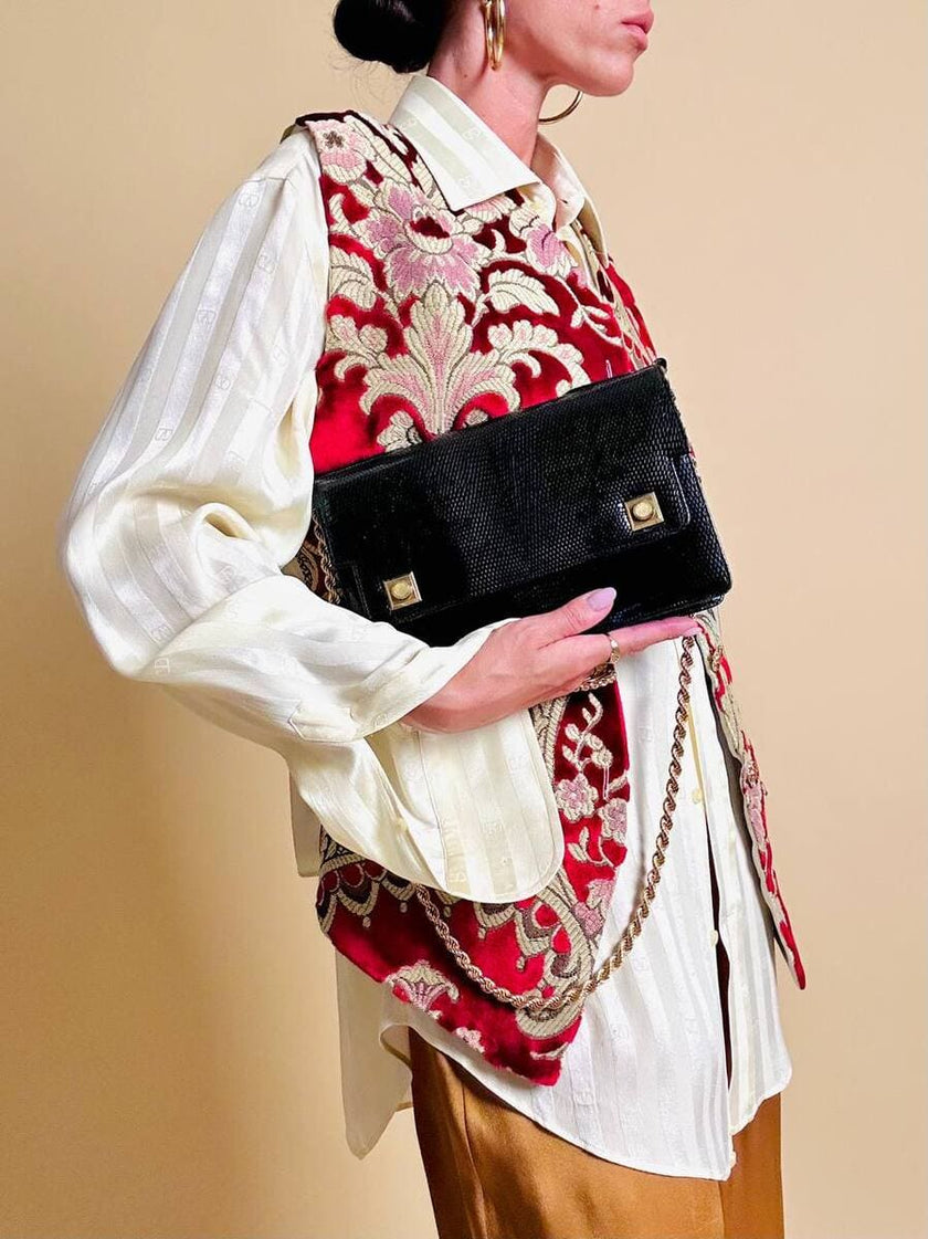 Borsa in pelle nera in stampa tejus 