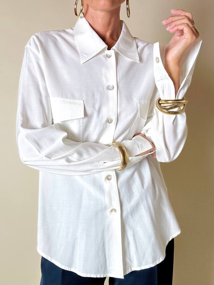 Camicia bianca Andrea Mare vintage in cotone con maxi tasche e bottoni in madreperla