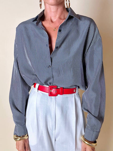 Camicia Intrend in pura seta fantasia mille righe blu e bianca