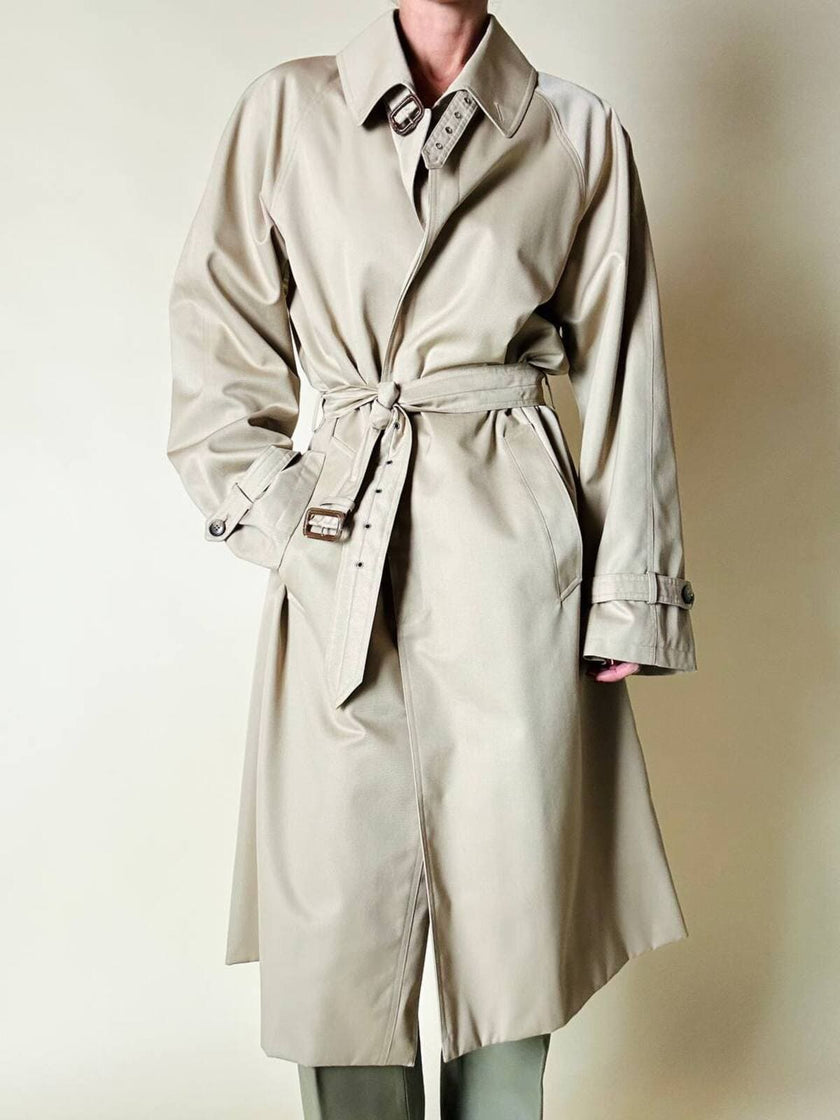 Trench color sabbia con fodera tartan “Idrostop”