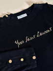 Maglia vintage Yves Saint Laurent in cotone nero con firma ricamata e bottoni dorati