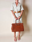 Maxi borsa in pelle stampa coccodrillo color cuoio