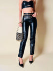 Pantalone in pelle nera cinque tasche