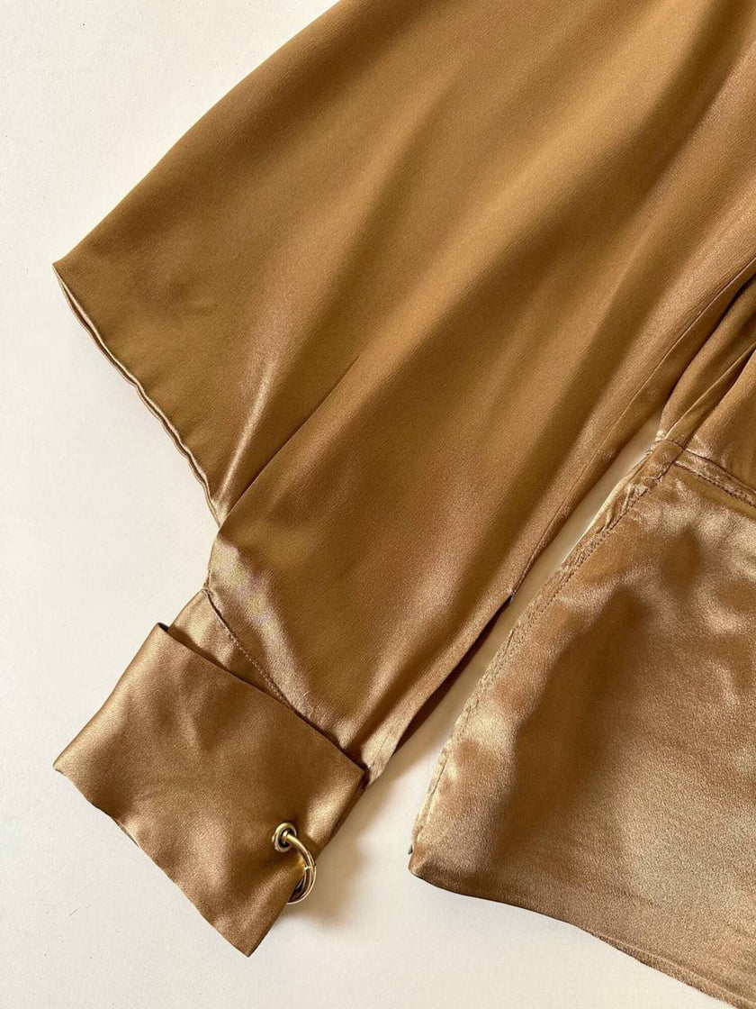Blusa vintage Baila in seta bronzo con dettaglio gioiello nei polsi