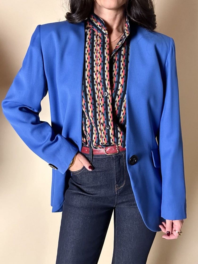 Blazer vintage Yves Saint Laurent in lana blu cobalto