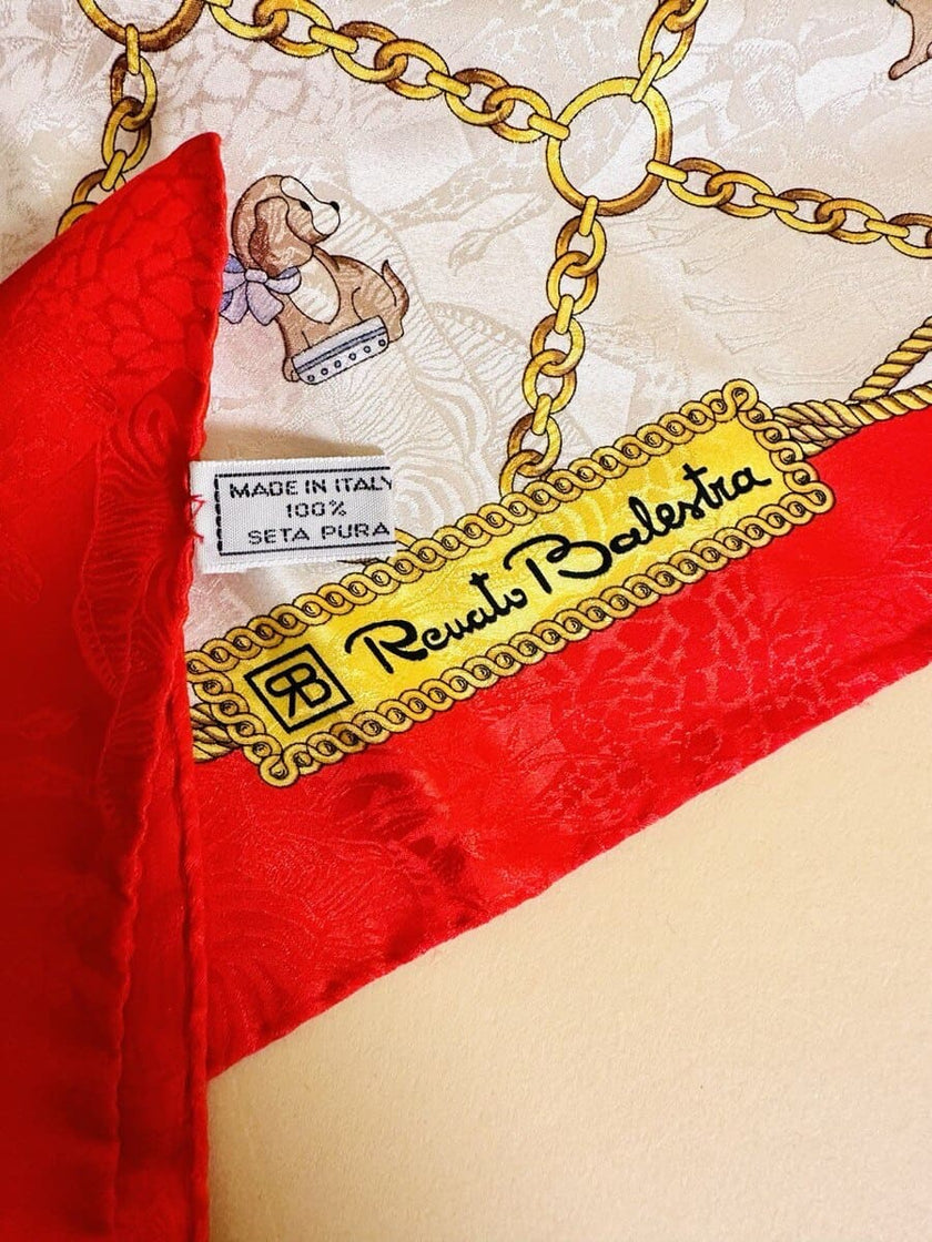 Foulard in seta Jaquard fantasia barocca con cagnolini 