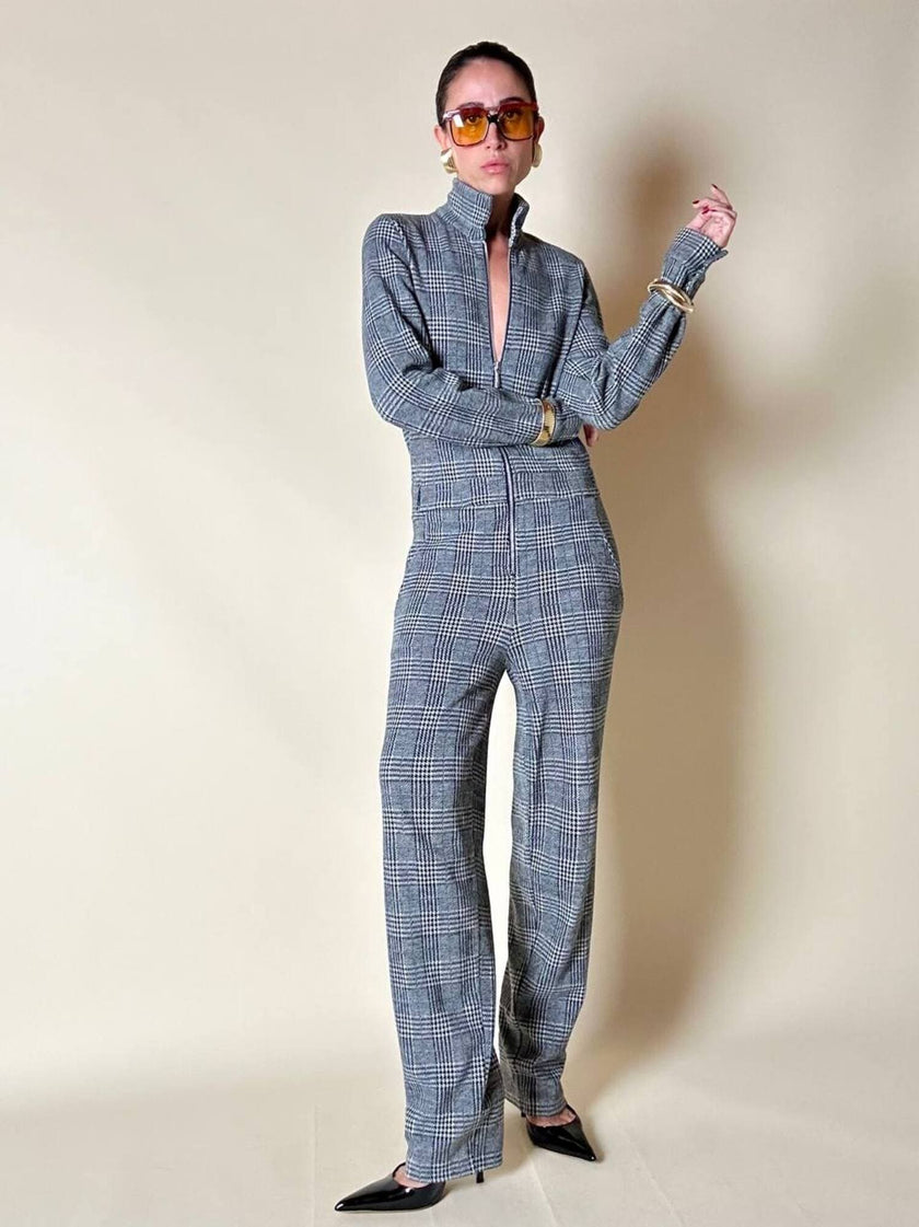 Jumpsuit in misto lana fantasia principe di Galles