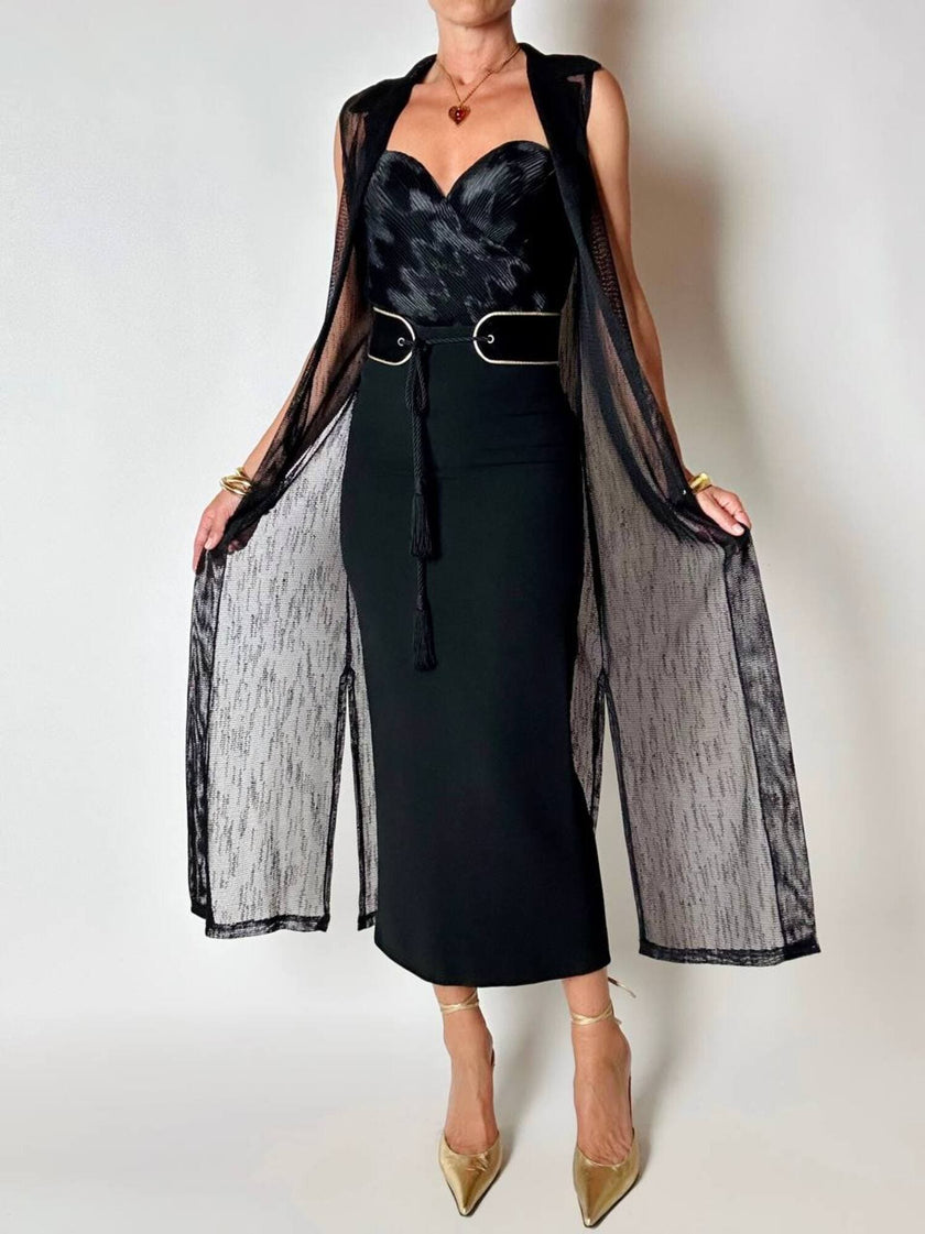 Bustier La Perla in raso micro plissé nero con scollo a cuore