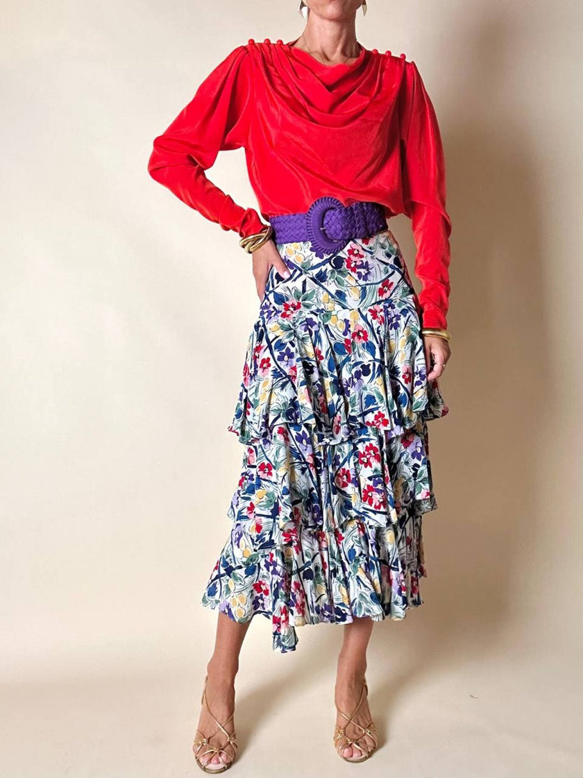 Blusa rossa con scollo drappeggiato “Yves Saint Laurent”