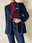 Blazer in lana blu con profili in gros grain “Gibò Firenze”