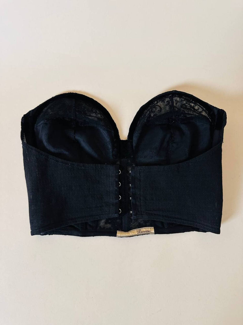 Bustier in raso di seta e pizzo nero “Ponsesina”
