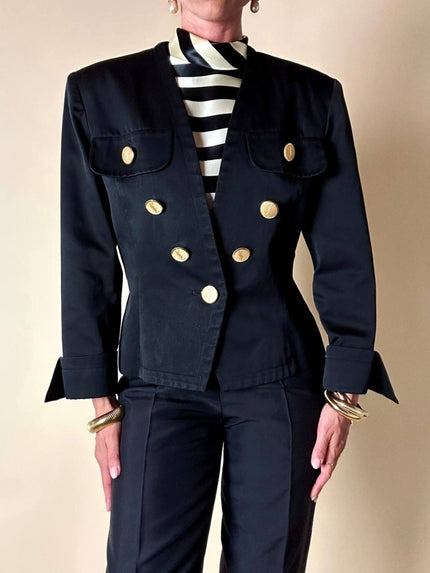 Blazer nero con bottoni gioiello dorati “Yves Saint Laurent”