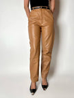 Vintage high-waisted tan leather trousers by Modissa