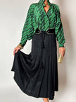 Camicia vintage in fresco di lana e seta verde smeraldo con fantasia grafica astratta