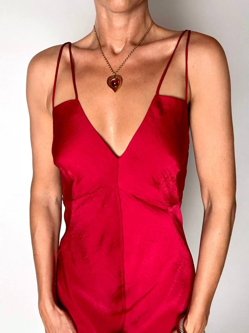 Collier vintage Yves Saint Laurent con ciondolo a forma di cuore firmato e cabochon rosso
