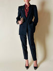 Pantalone vintage Gucci modello a vita alta con piega in seta nera