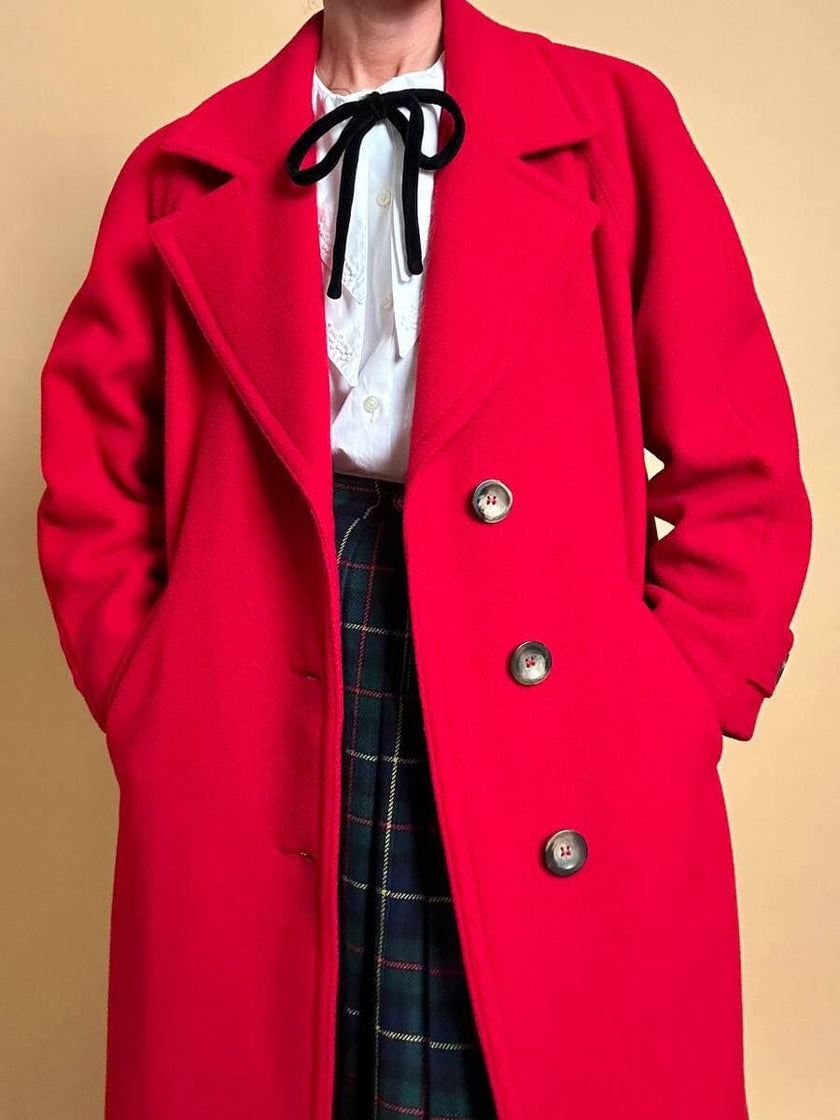 Cappotto in drap di lana rosso vivo