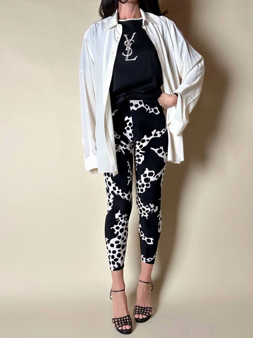 Leggings Yves Saint Laurent in ciniglia stretch fantasia astratta bianca e nera